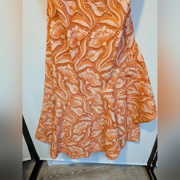NWT Anthropologie Orange Floral A-Line Strapless Embroidered Midi Dress Size 12 NWT Anthropologie Orange Floral A-Line Strapless Embroidered Midi Dress Size 12